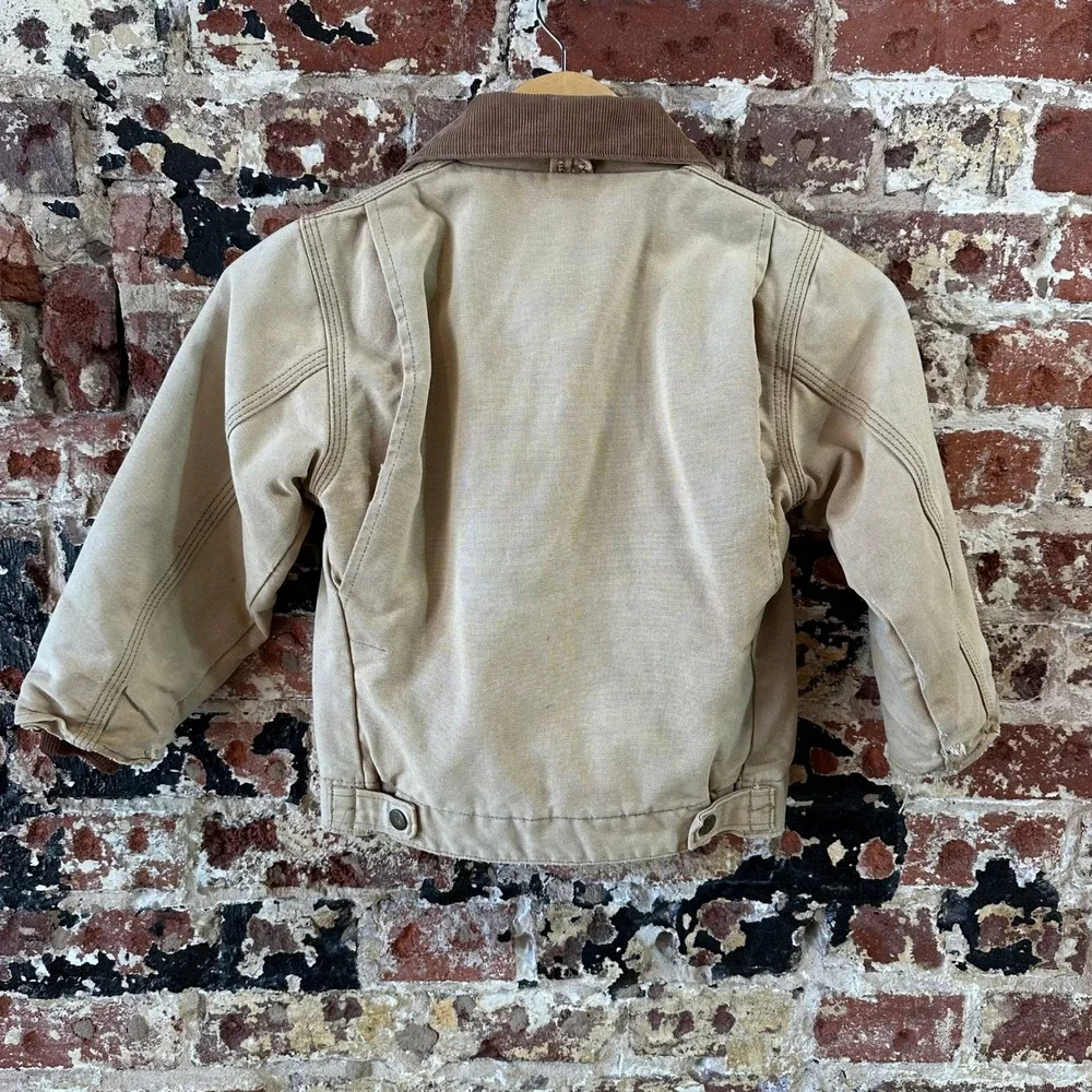 VTG Carhartt Detroit Jacket Brown Tan Lined Canvas Boys Toddler Youth 4-5